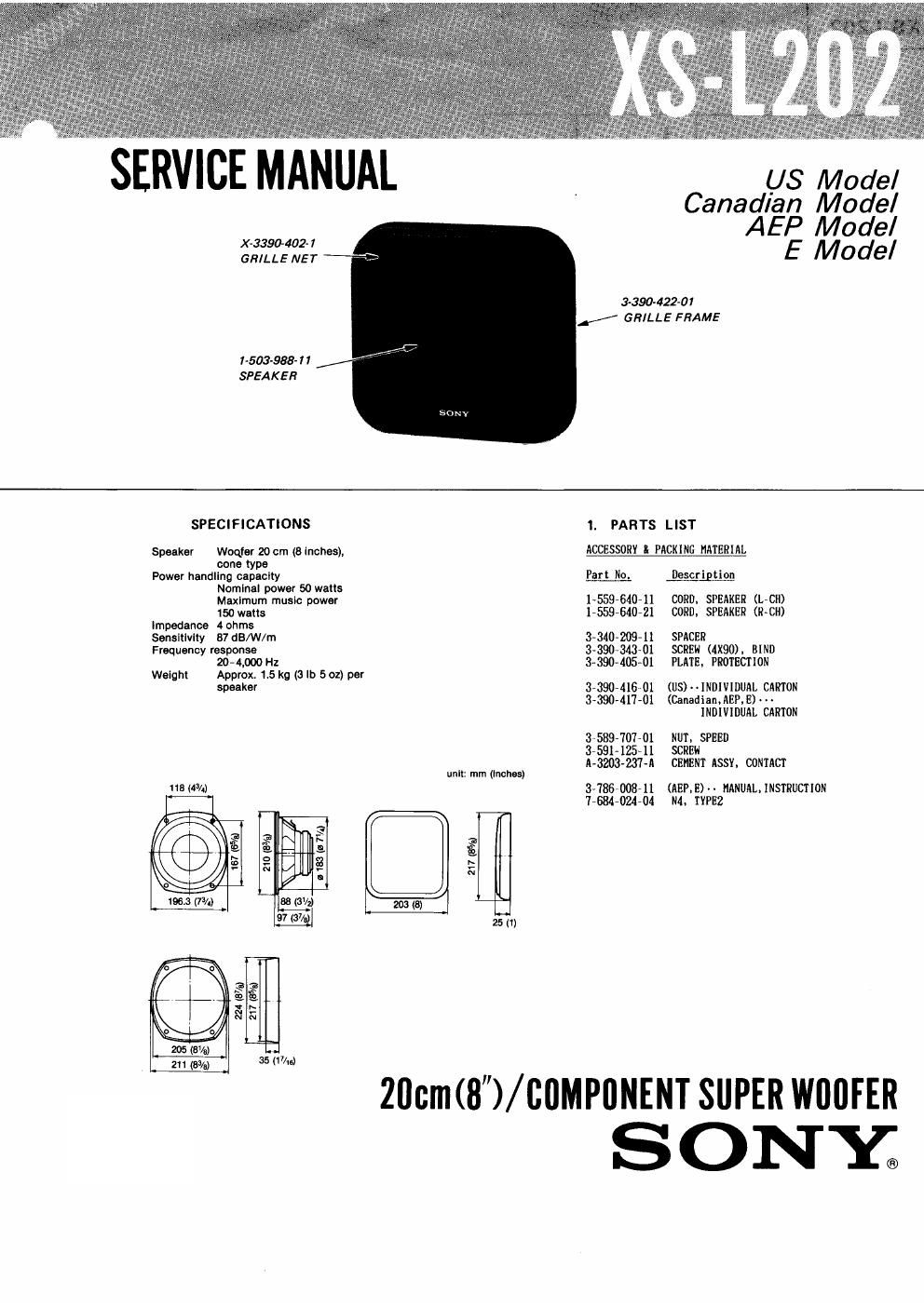 sony xs l 202 service manual