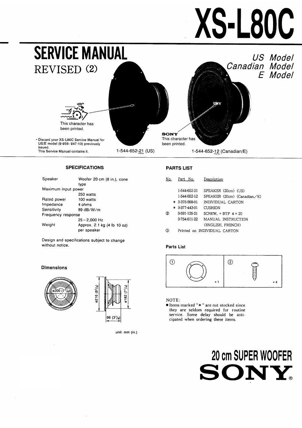 sony xs l 80 c service manual