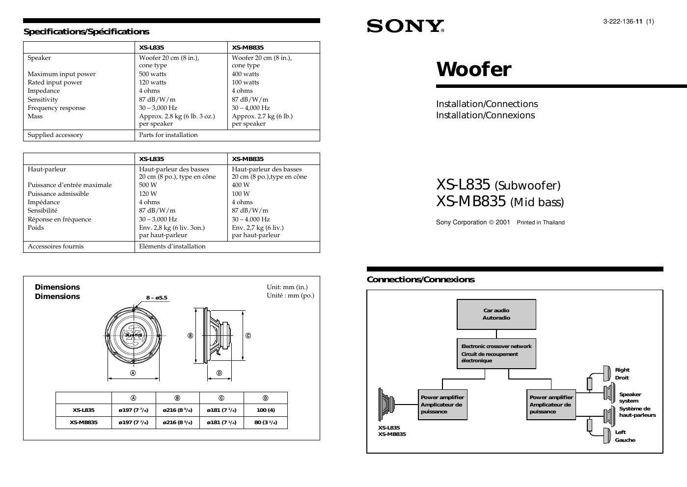 sony xs l 835 owners manual