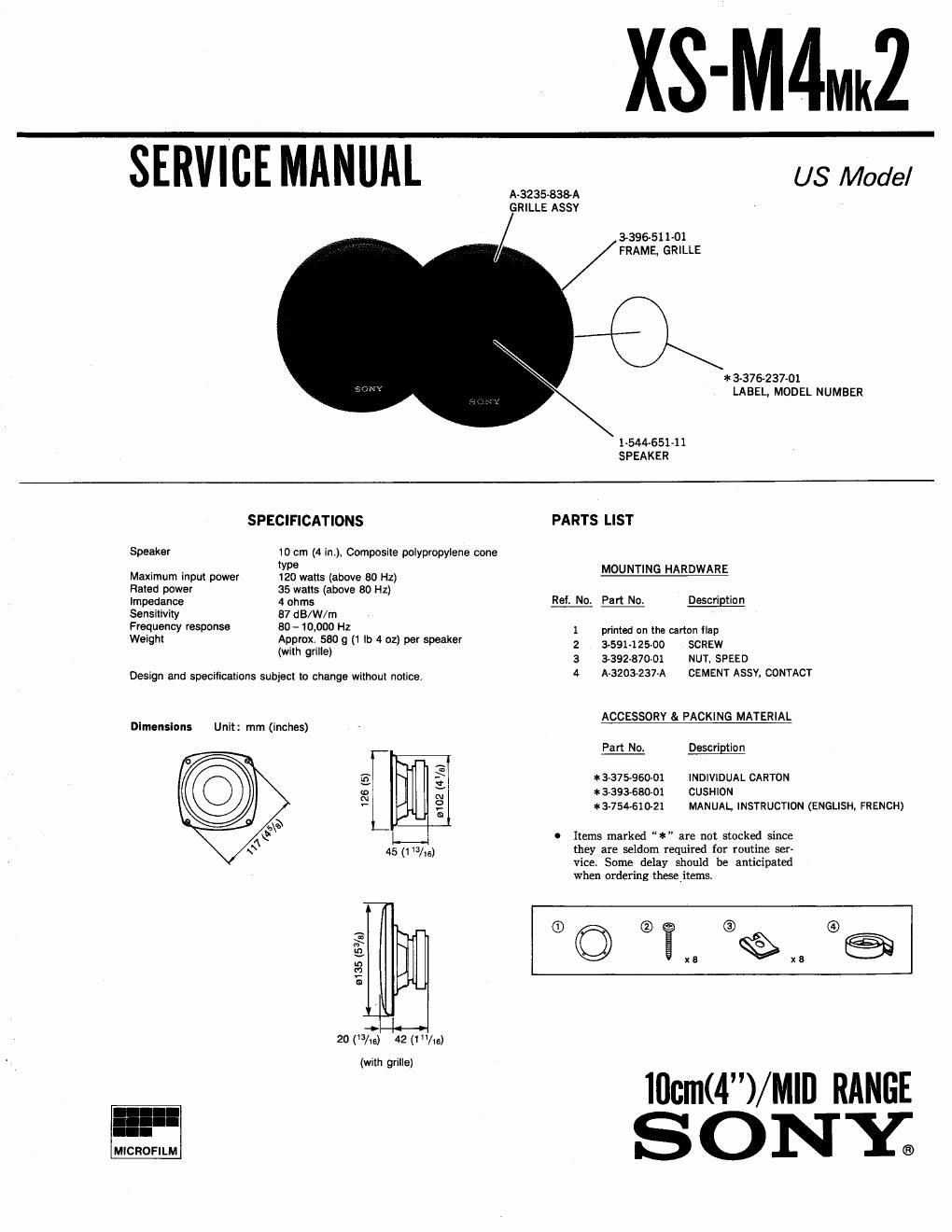 sony xs m 4 mk2 service manual