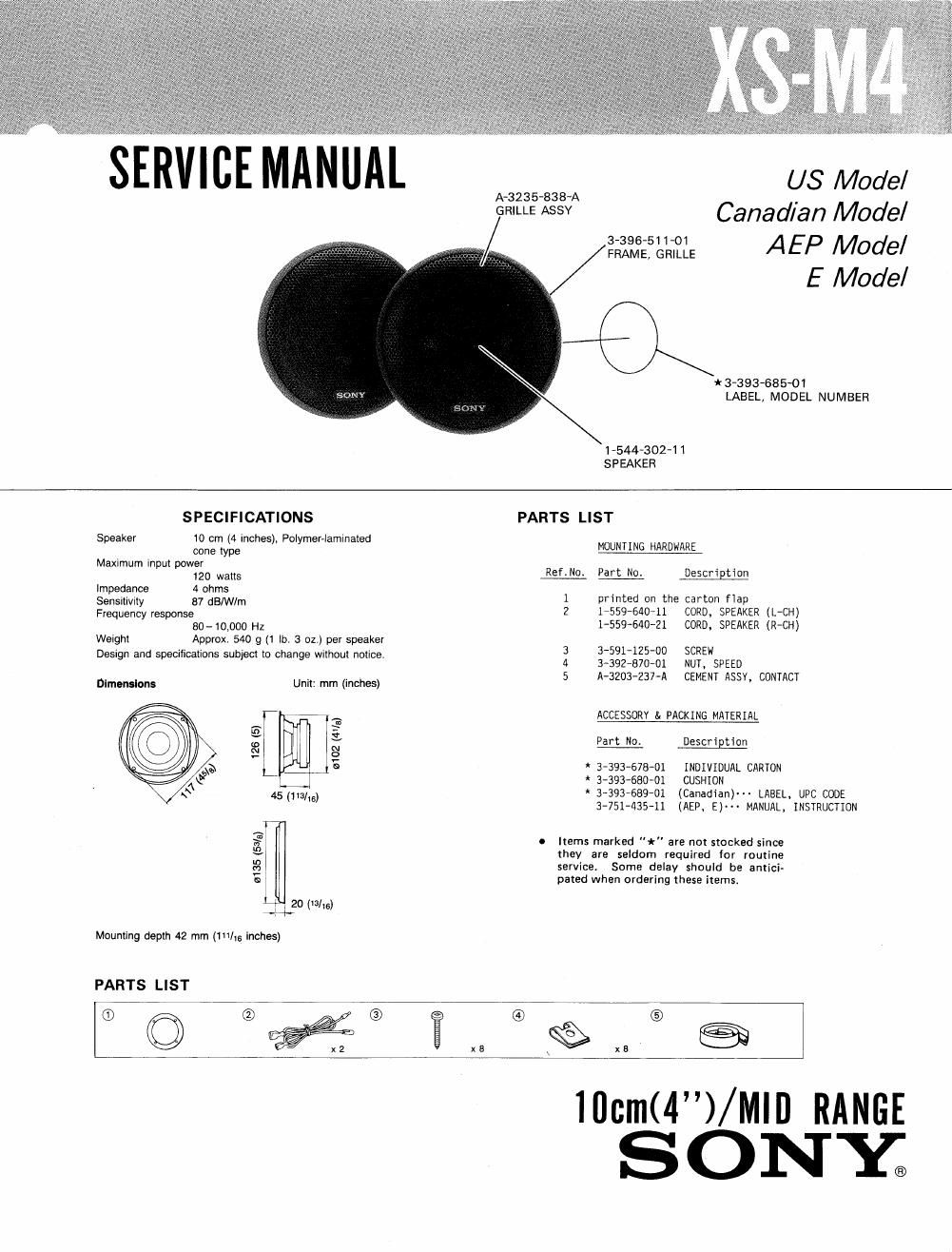 sony xs m 4 service manual