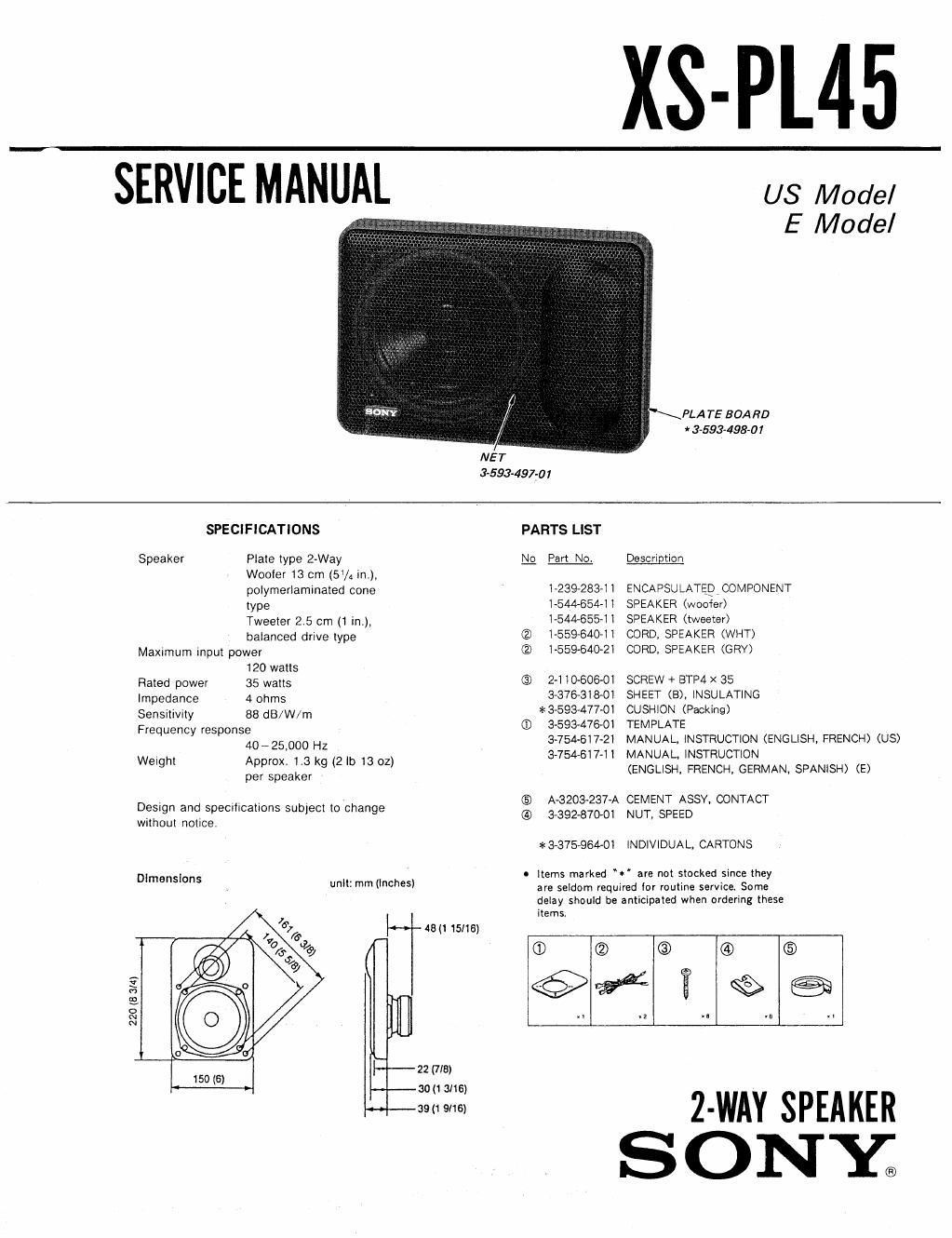 sony xs pl 45 service manual