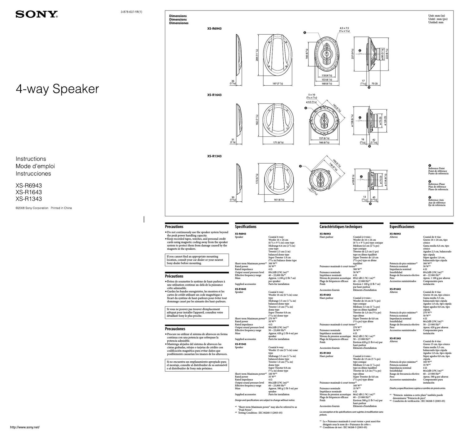 sony xs r 1643 owners manual