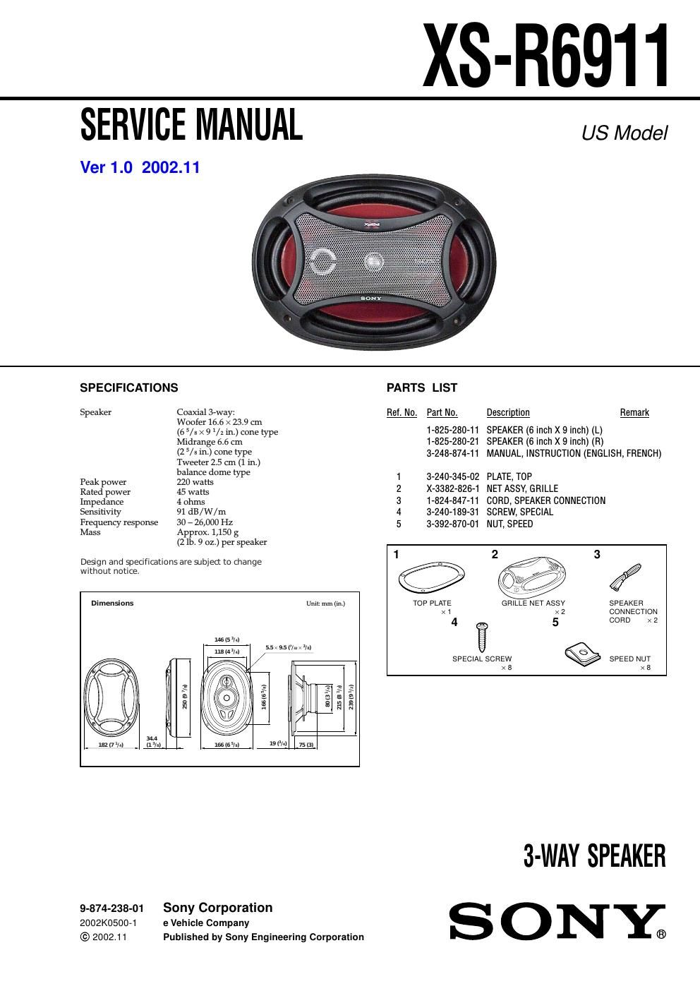 sony xs r 6911 service manual