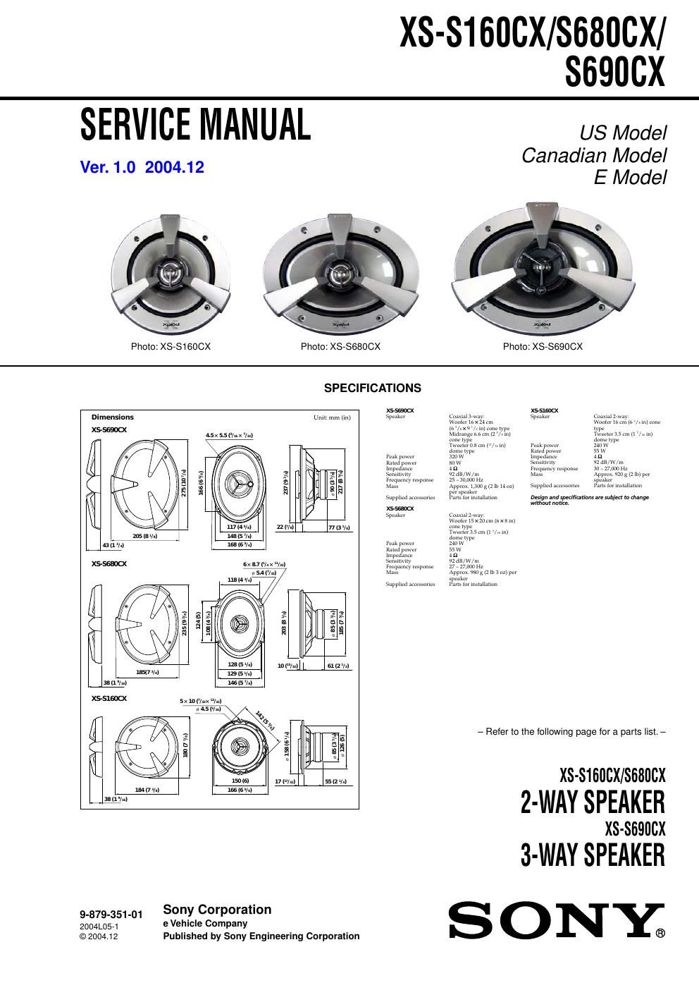 sony xs s 160 cx service manual