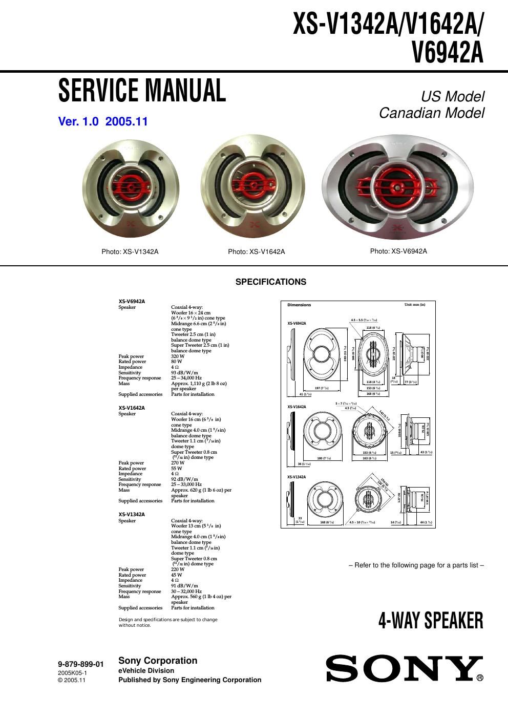 sony xs v 1342 a service manual