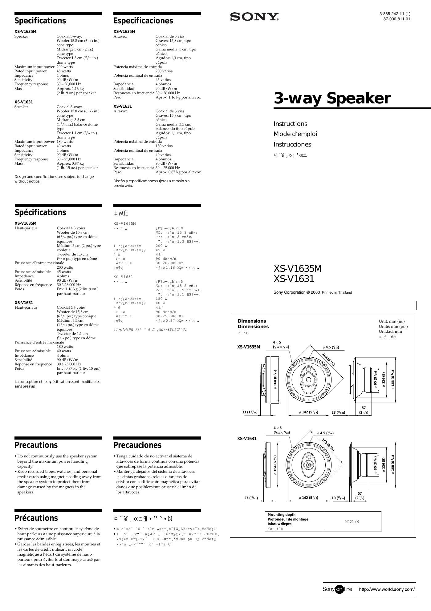 sony xs v 1635 m owners manual