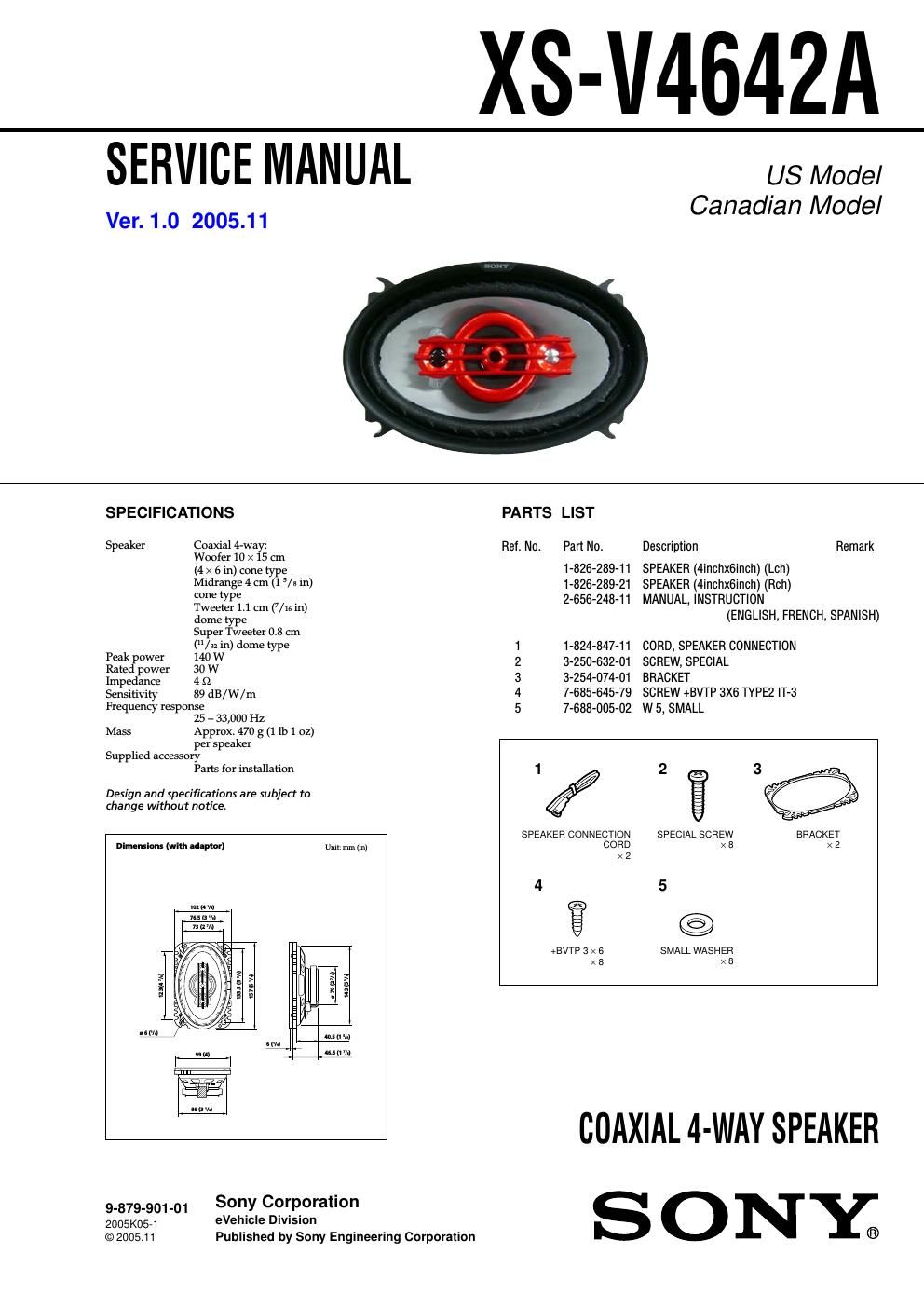 sony xs v 4642 a service manual