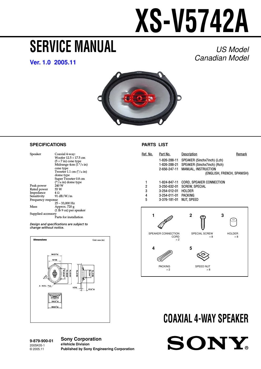 sony xs v 5742 a service manual