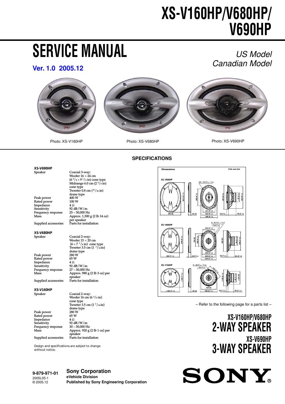 sony xs v 660 hp service manual