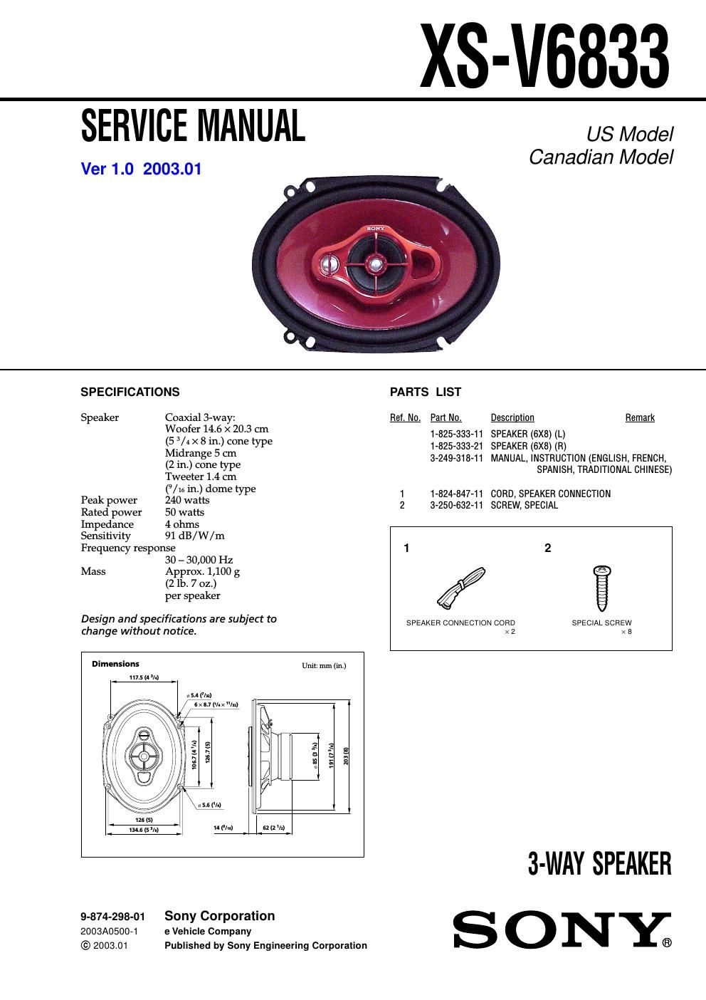 sony xs v 6833 service manual