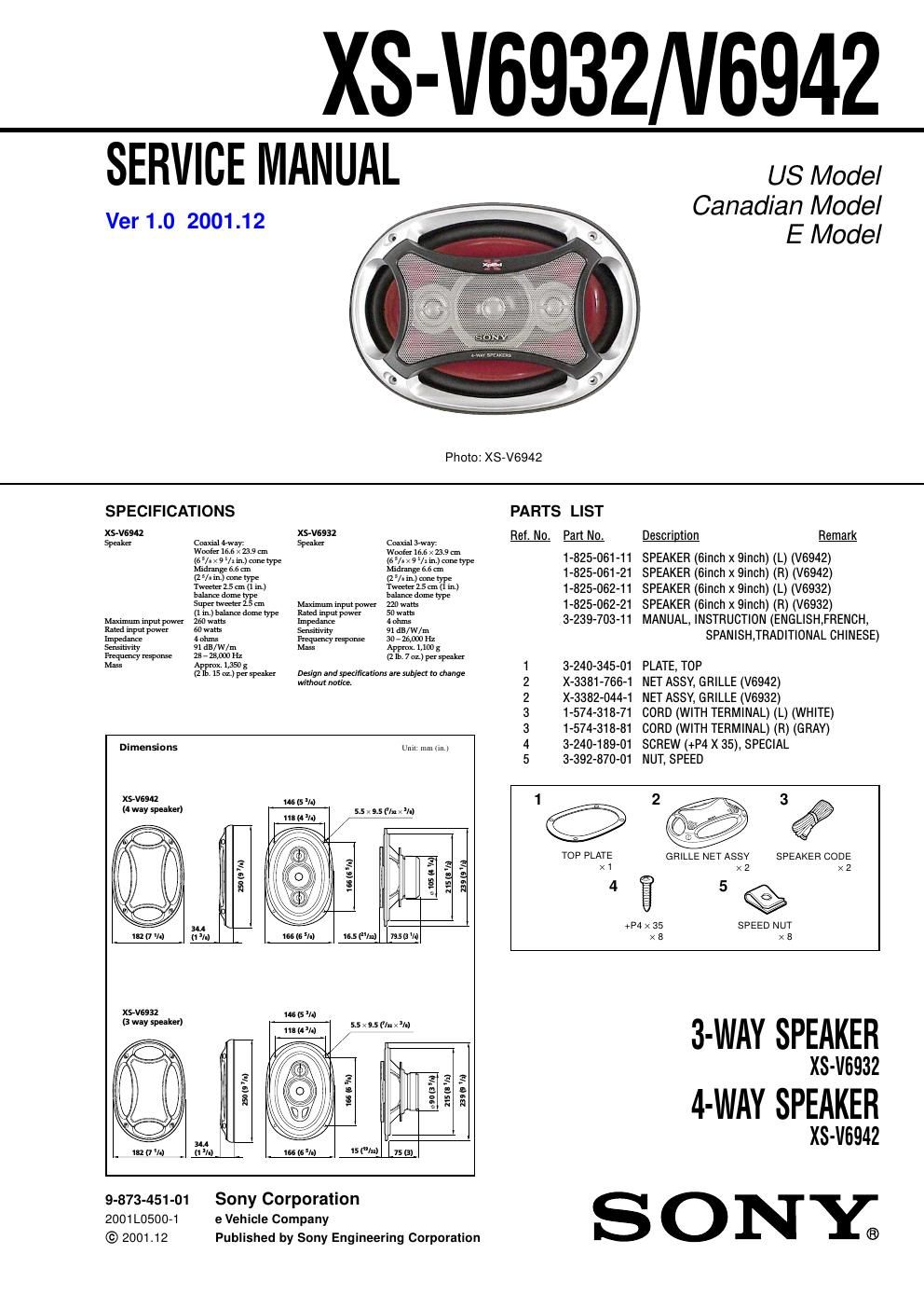 sony xs v 6932 service manual