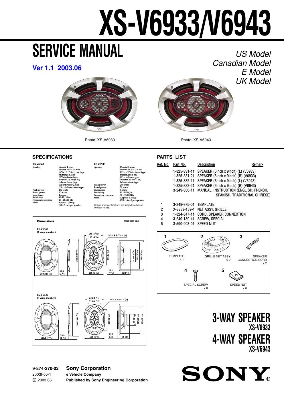 sony xs v 6933 service manual