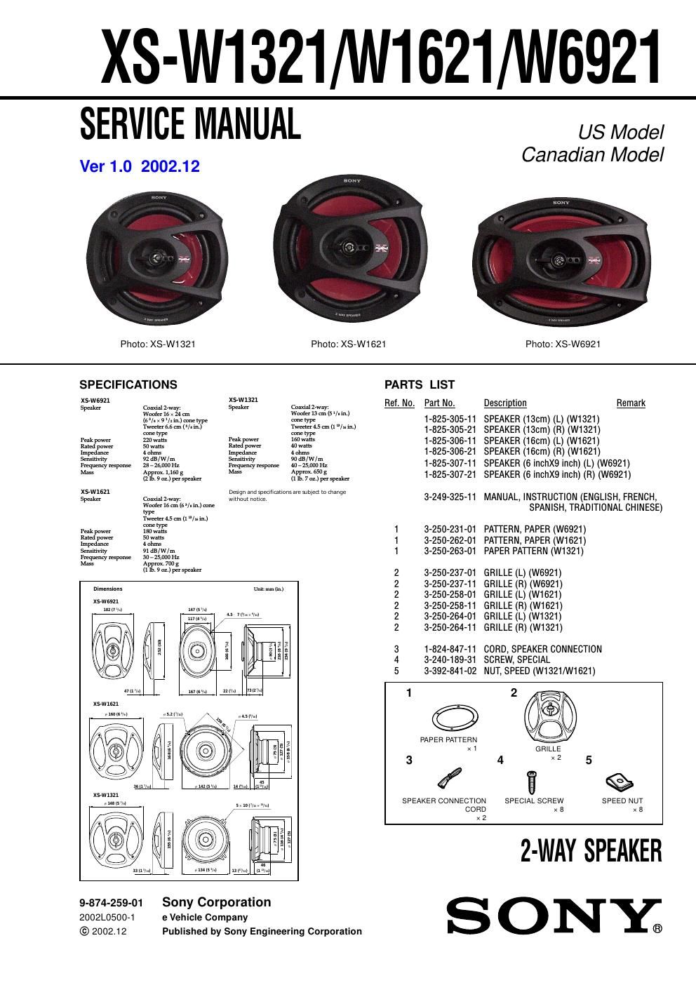 sony xs w 1321 service manual