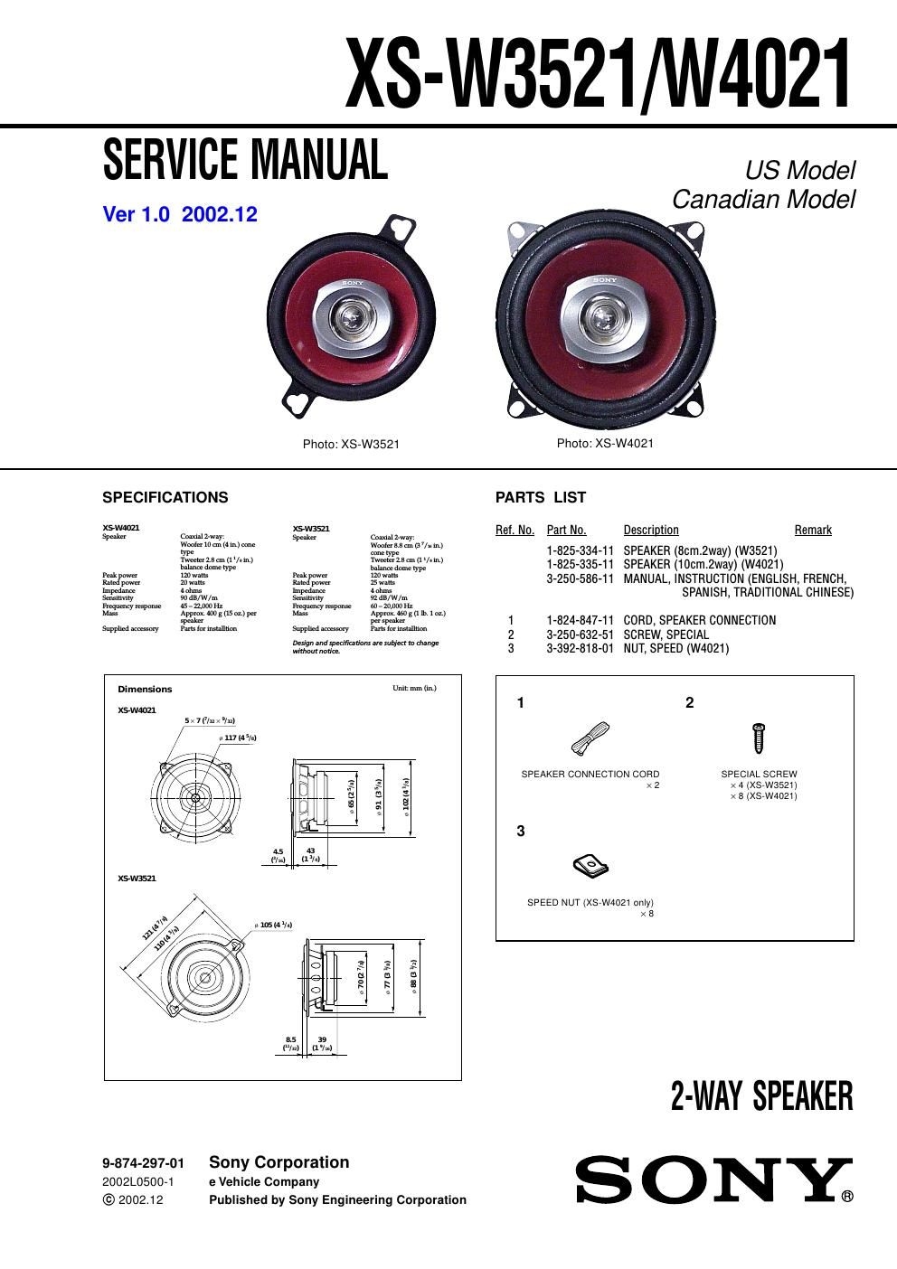 sony xs w 4021 service manual