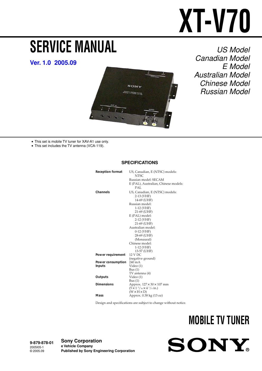 sony xt v 70 service manual