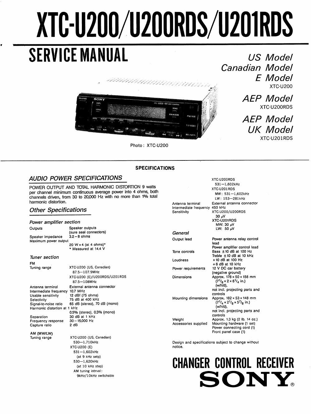 sony xtc u 200 rds service manual