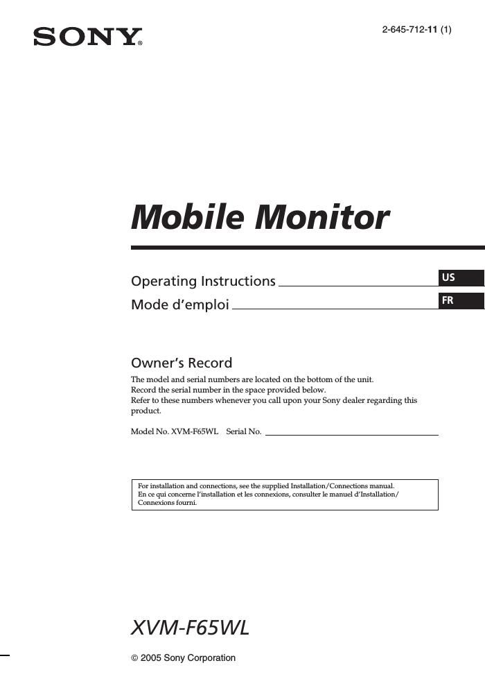 sony xvm f 65 wl owners manual