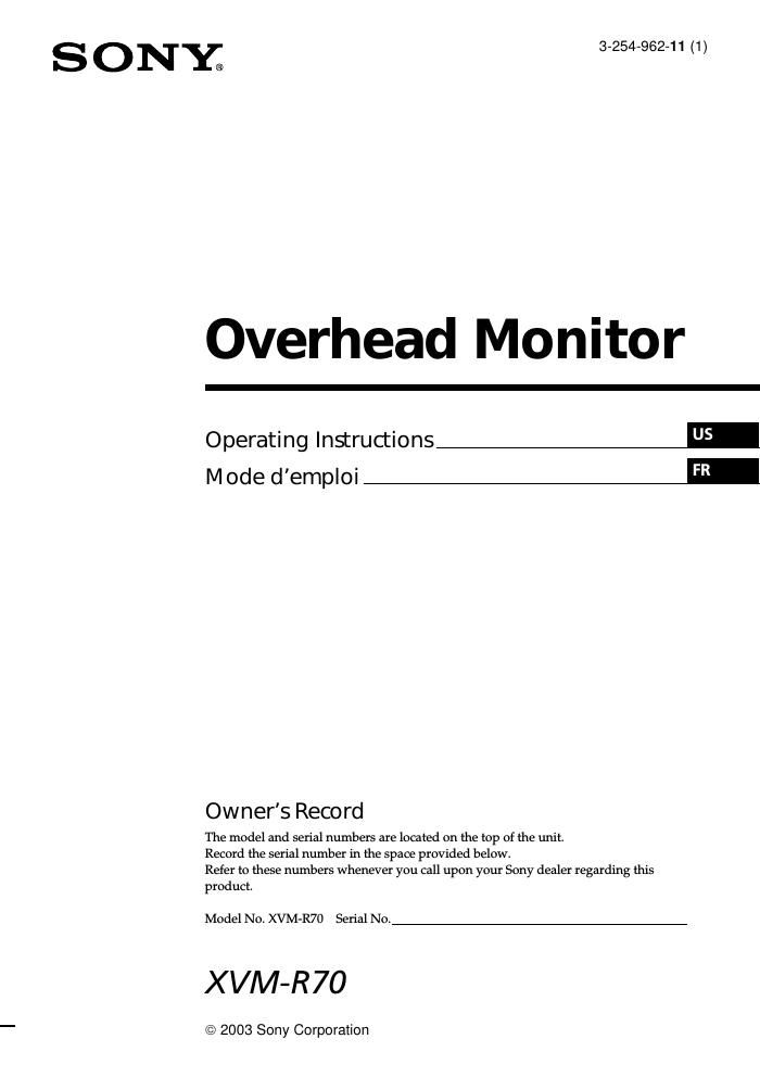 sony xvm r 70 owners manual