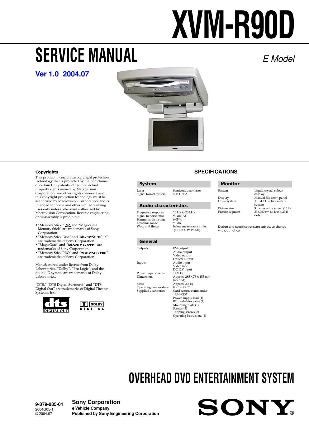 sony xvm r 90 d service manual