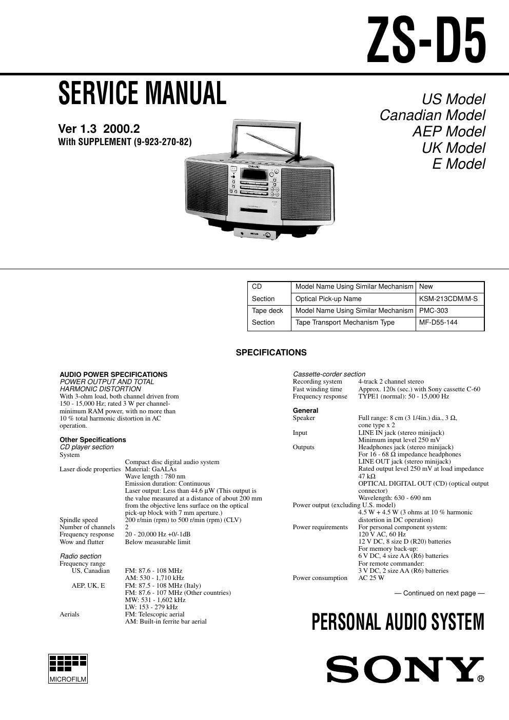 sony zs d 5 service manual