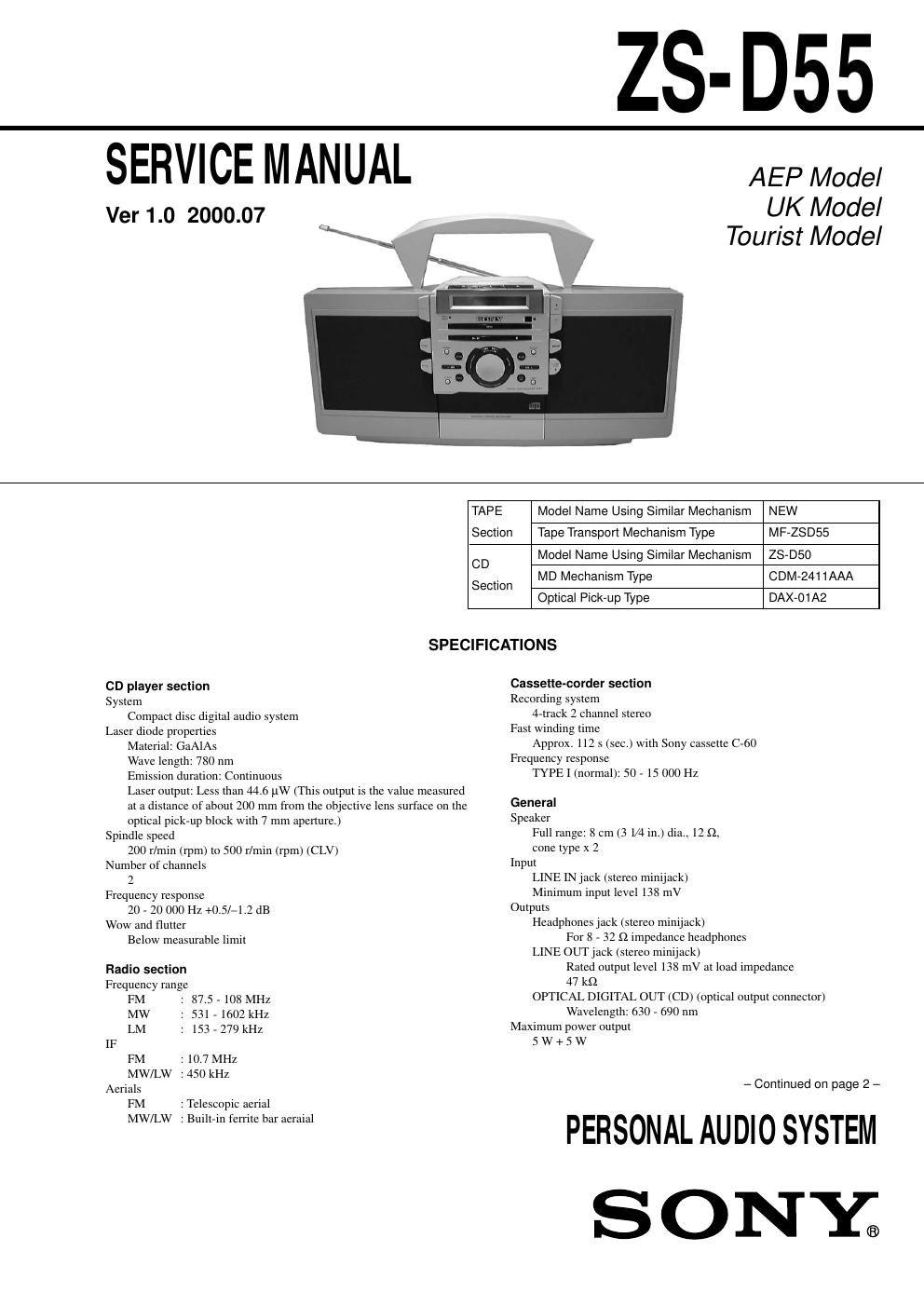 sony zs d 55 service manual