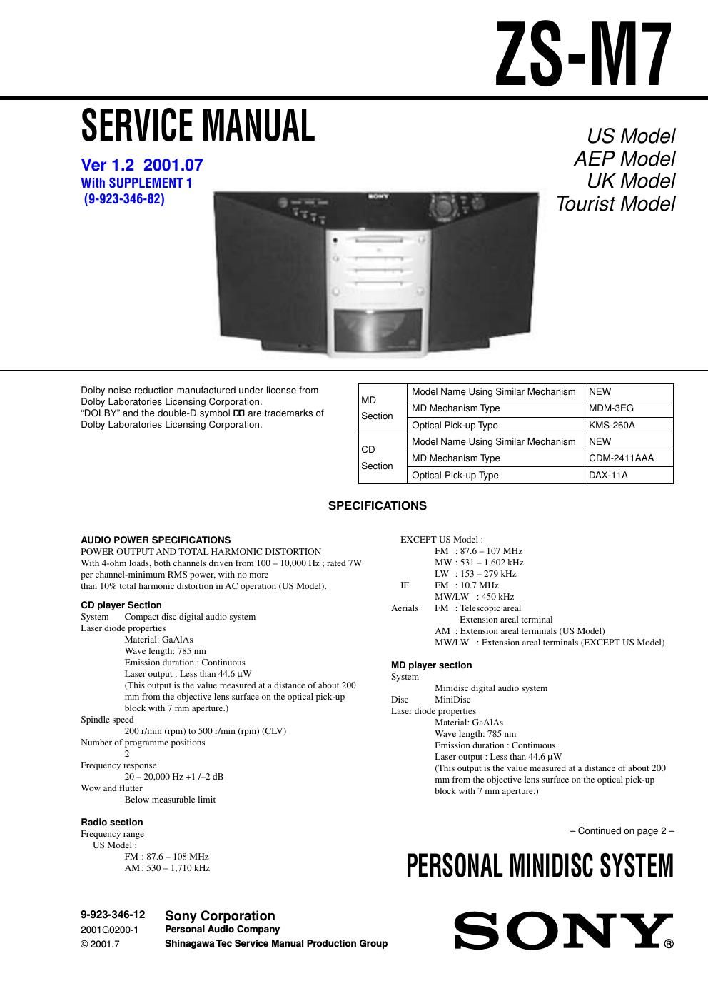 sony zs m 7 service manual