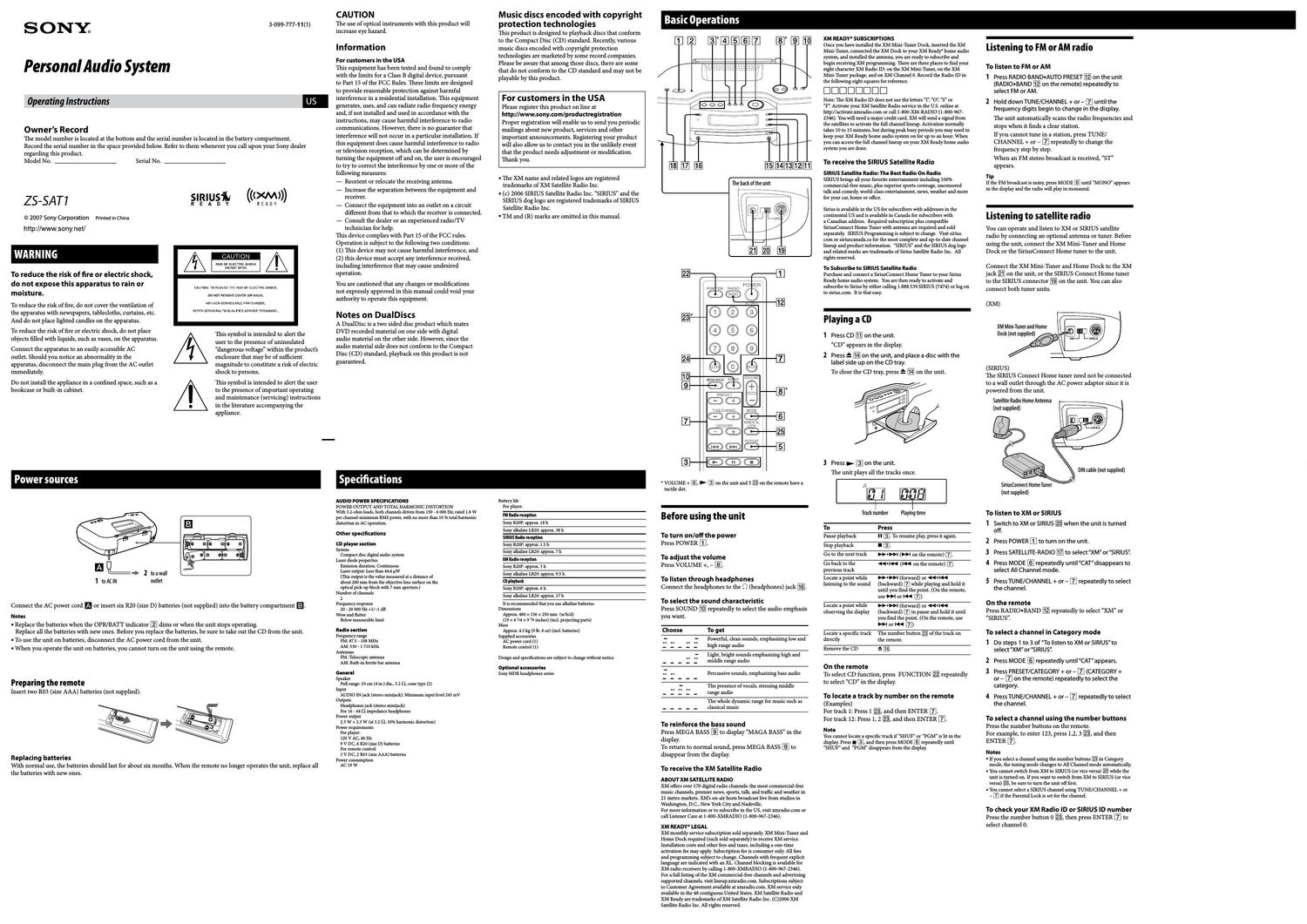 sony zs sat 1 owners manual