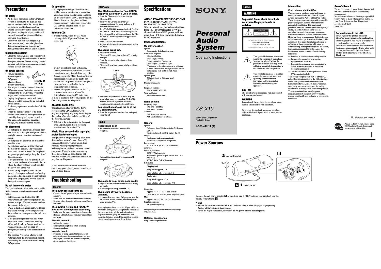sony zs x 10 owners manual