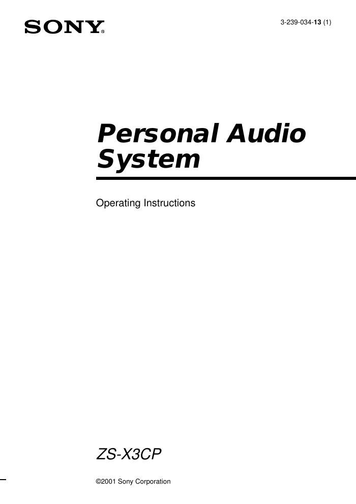 sony zs x 3 cp owners manual