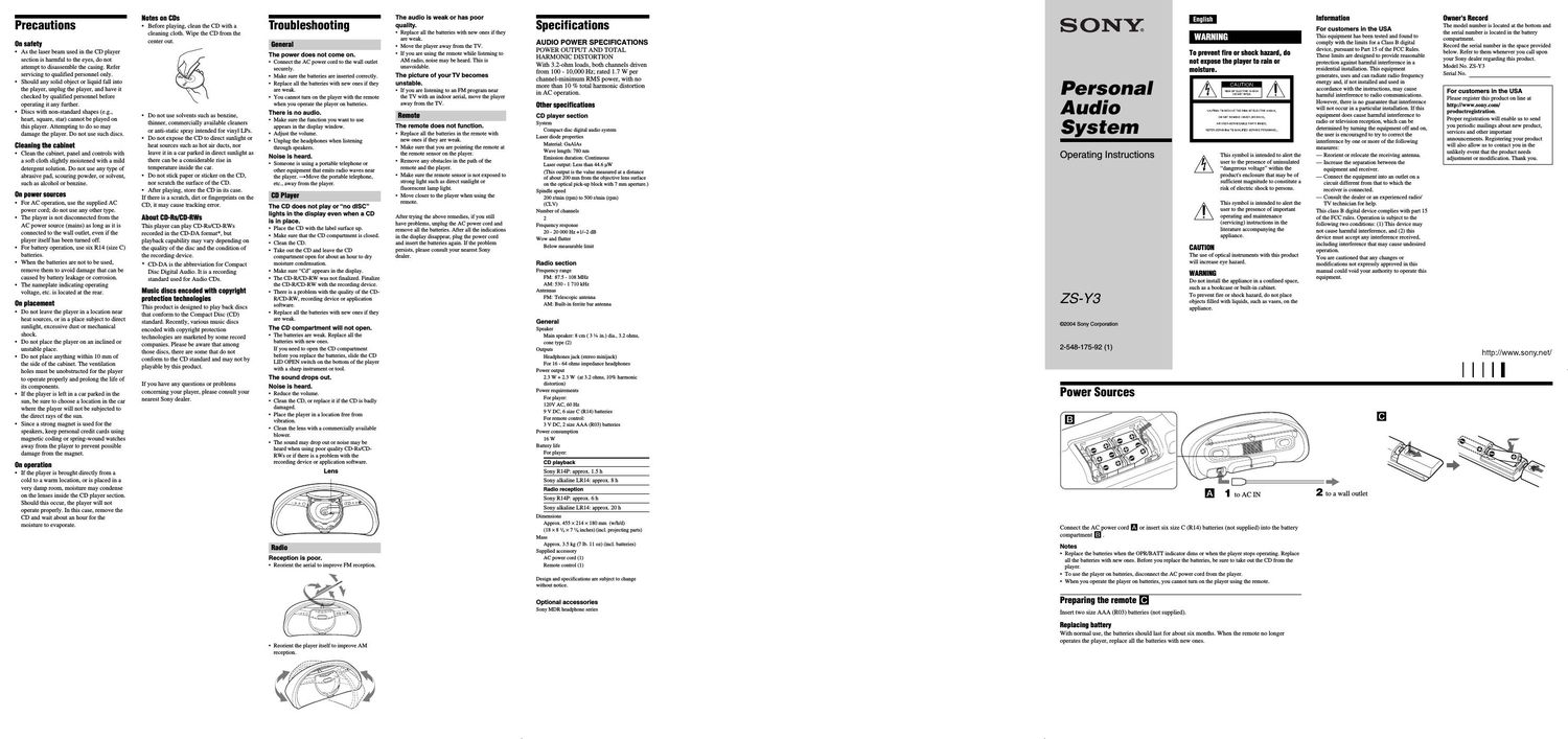 sony zs y 3 owners manual
