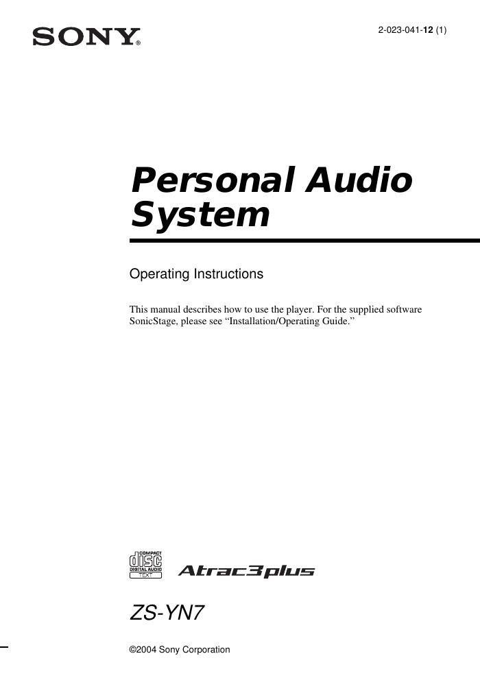 sony zs yn 7 owners manual