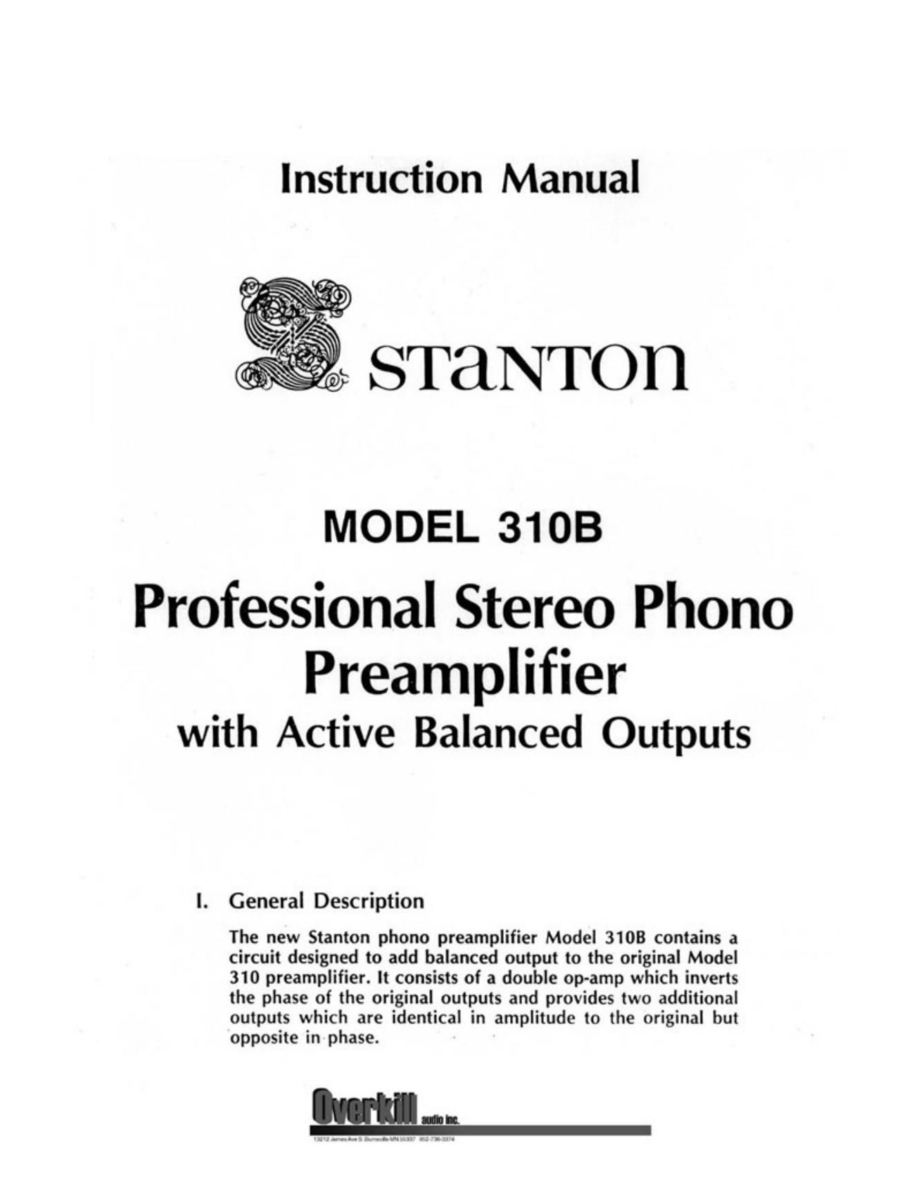 stanton 310 b owners manual