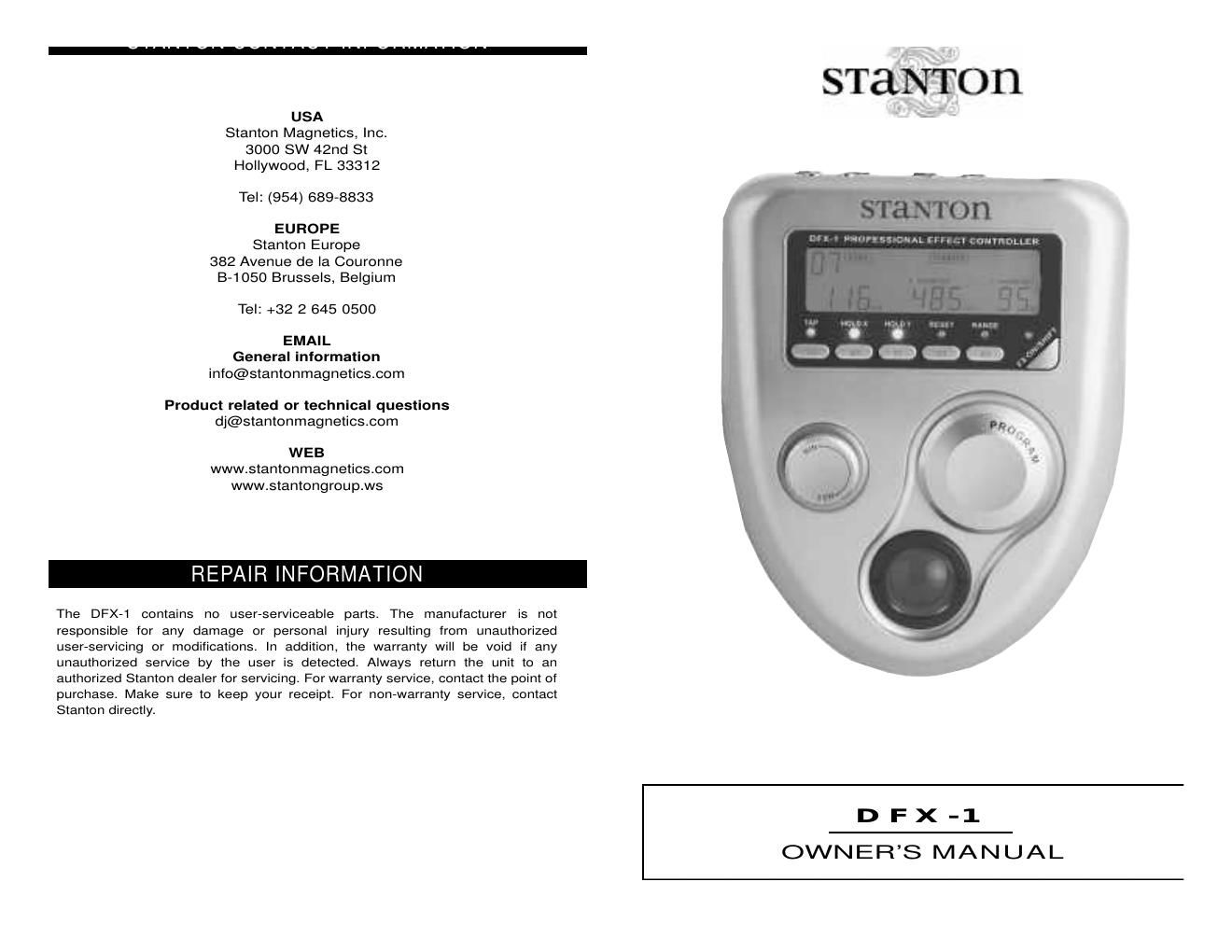 stanton dfx 1 owners manual