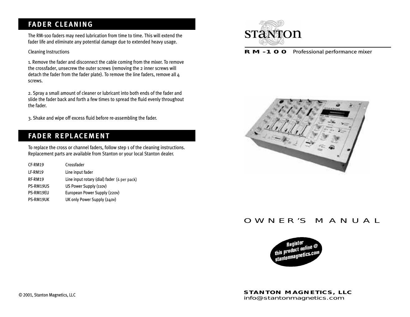 stanton rm 100 owners manual