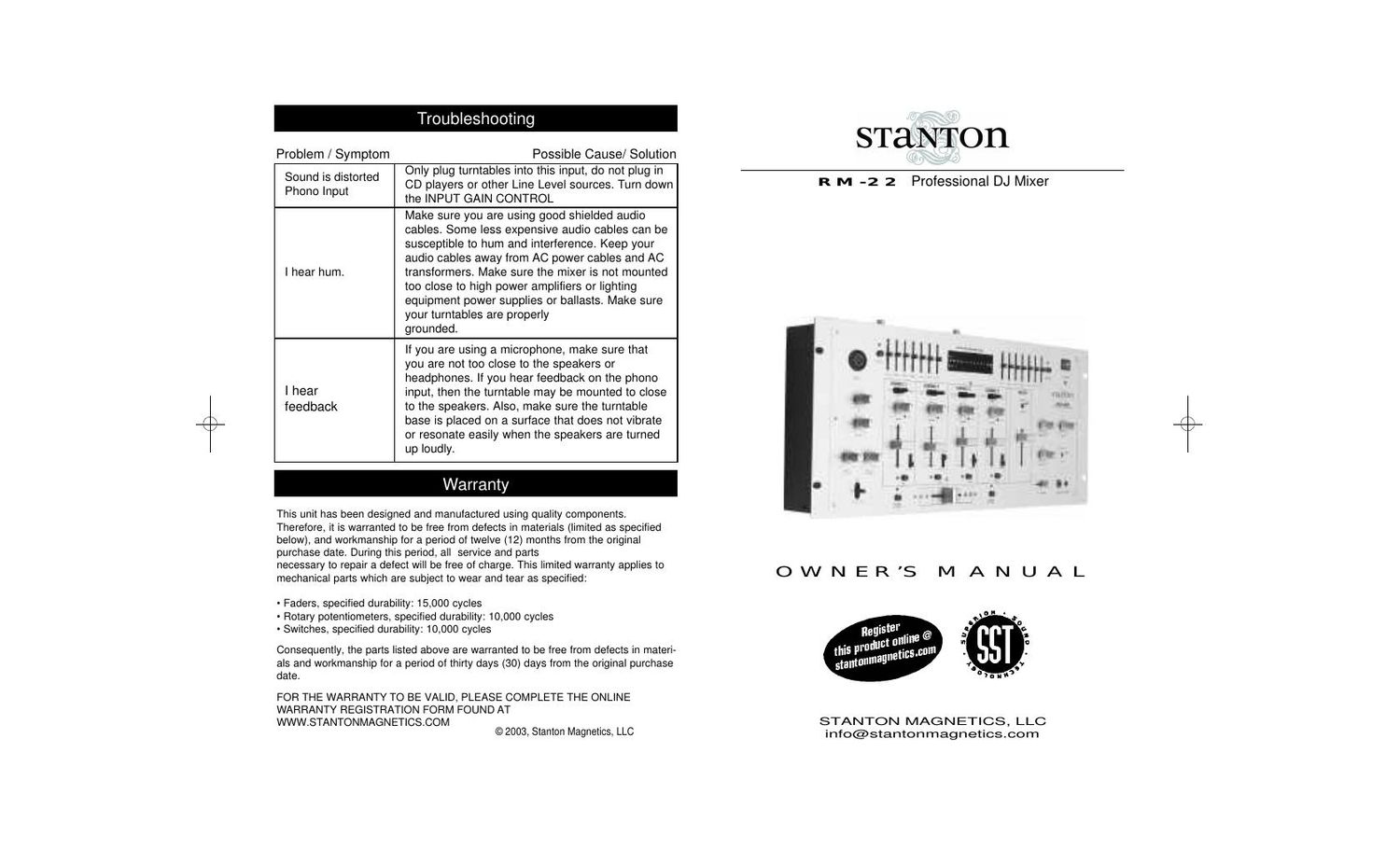 stanton rm 22 owners manual