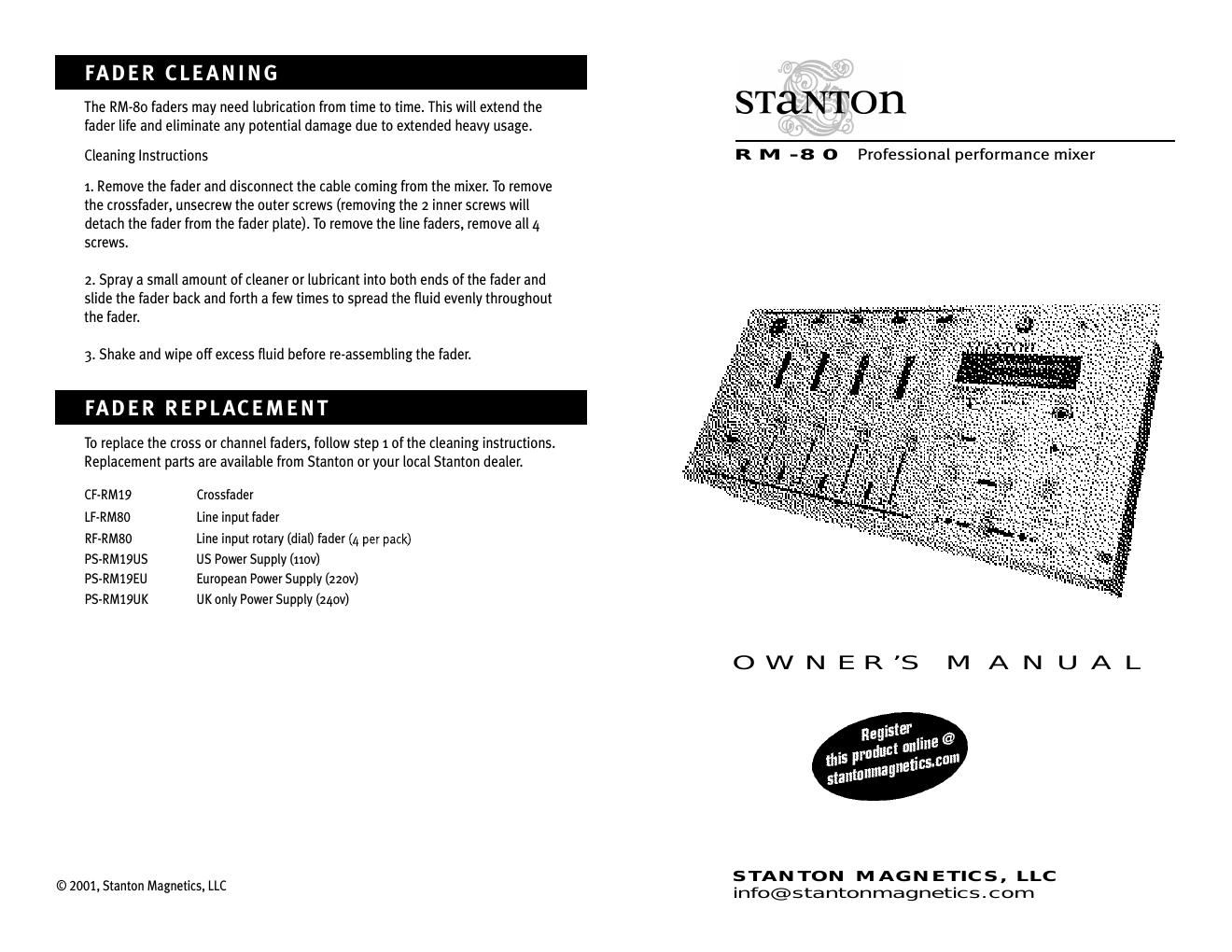 stanton rm 80 owners manual
