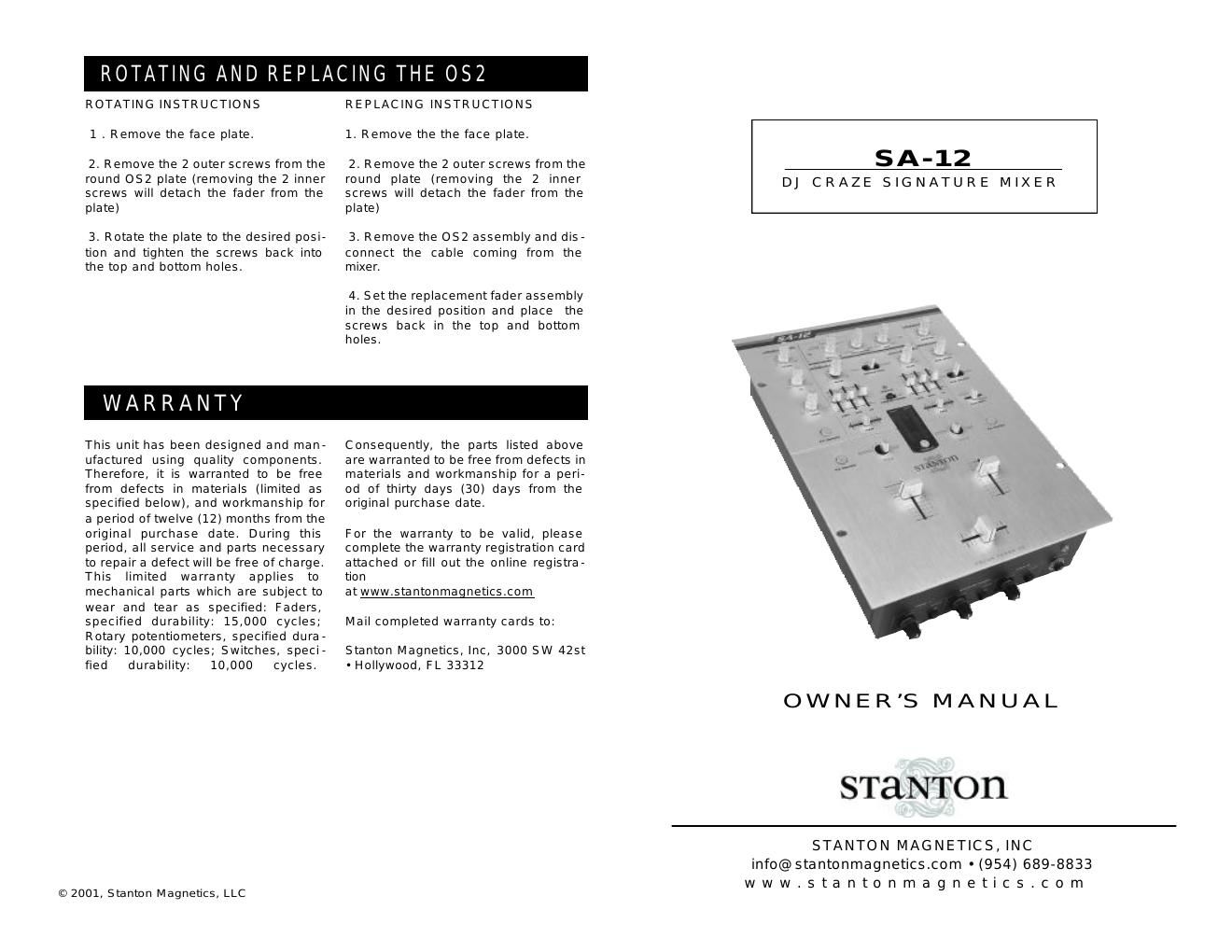 stanton sa 12 owners manual