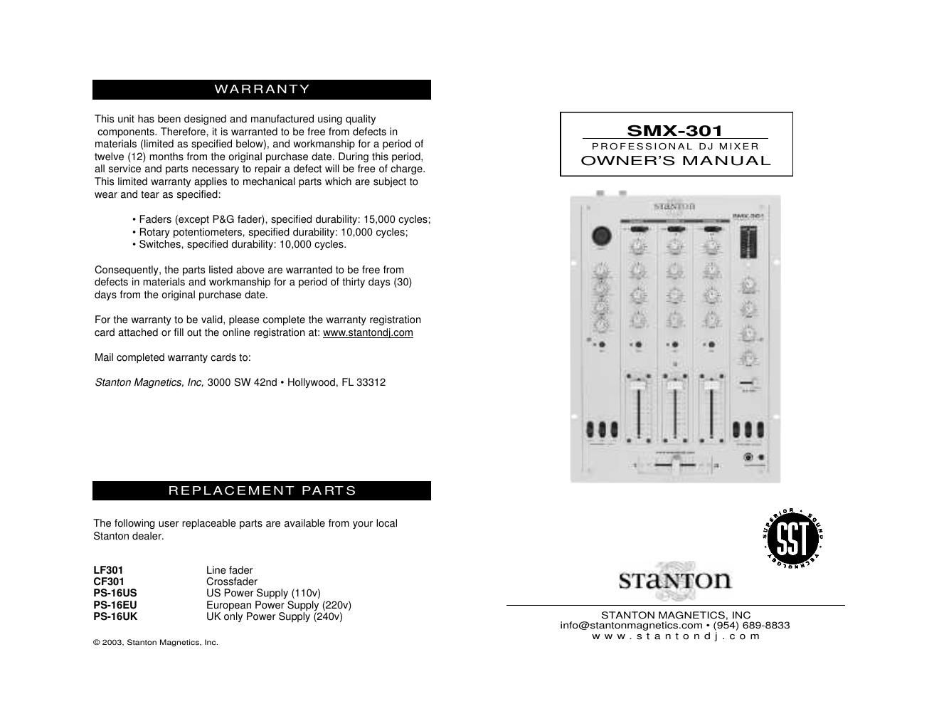 stanton smx 301 owners manual
