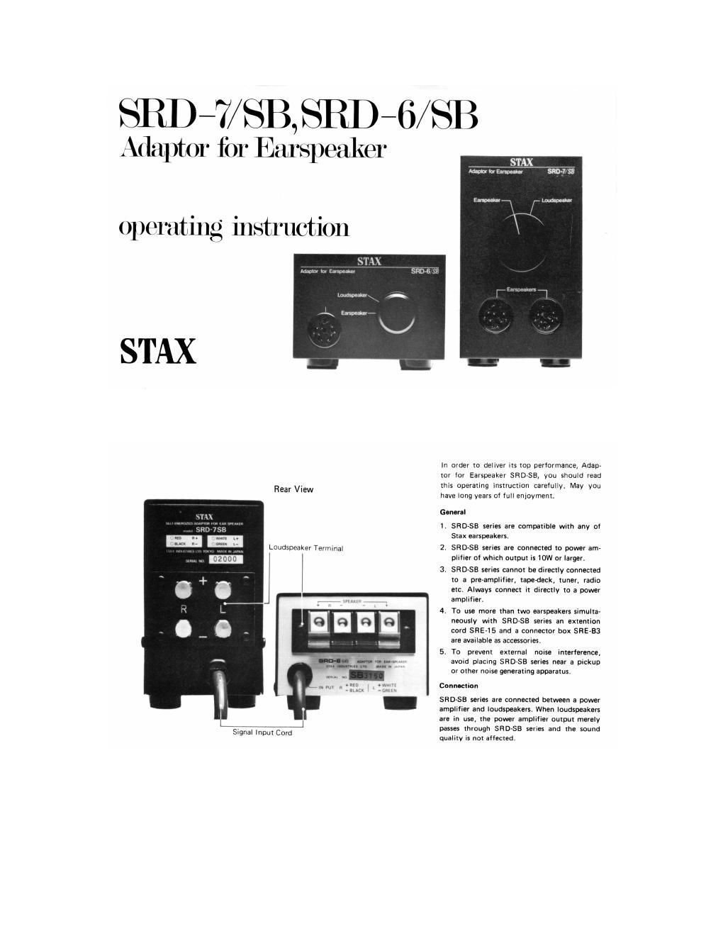 stax srd 7 sb owners manual