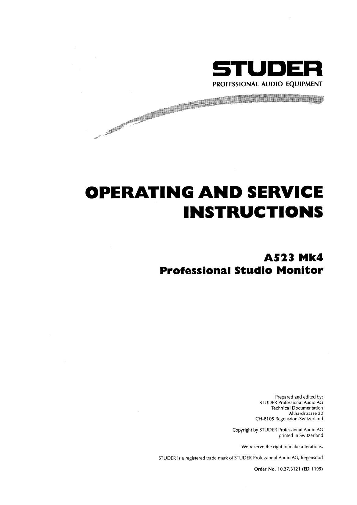 Studer A 523 Mk4 Service Manual