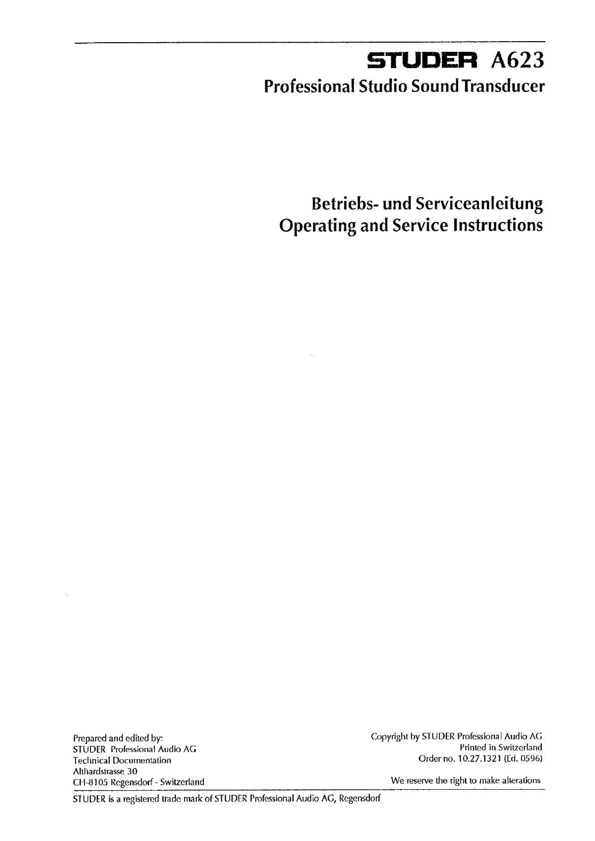 Studer A 623 Service Manual