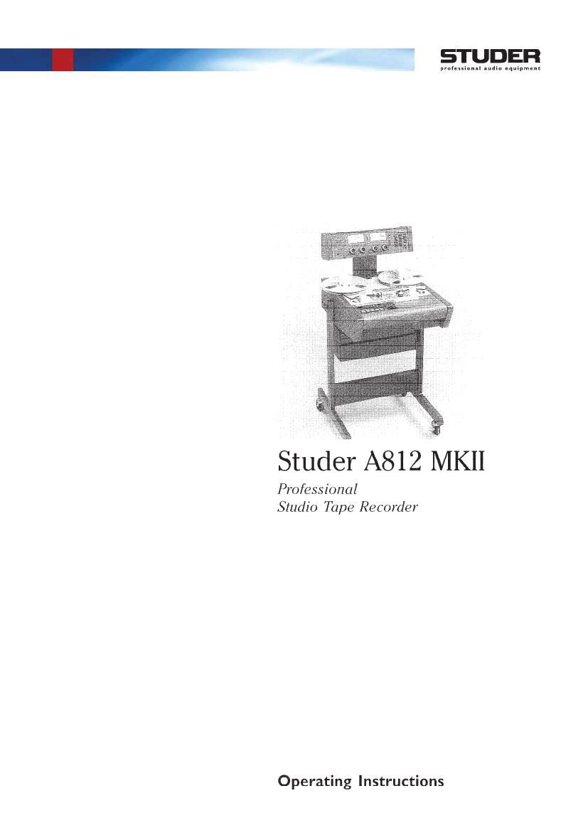 Studer A 812 MKII Owners Manual
