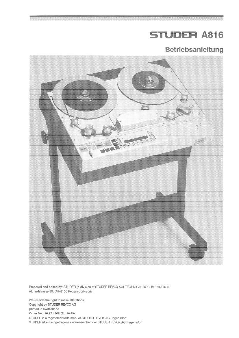 studer a 816 owners manual