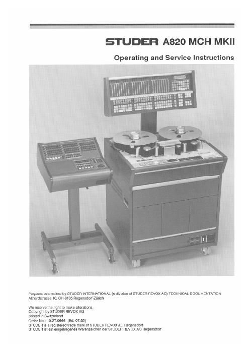 studer a 820 mch mk2 service manual