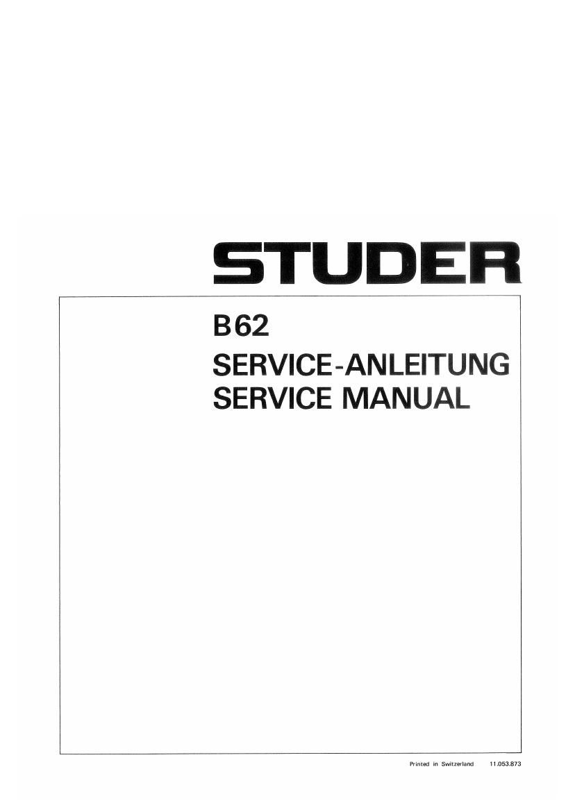 Studer B 62 Service Manual
