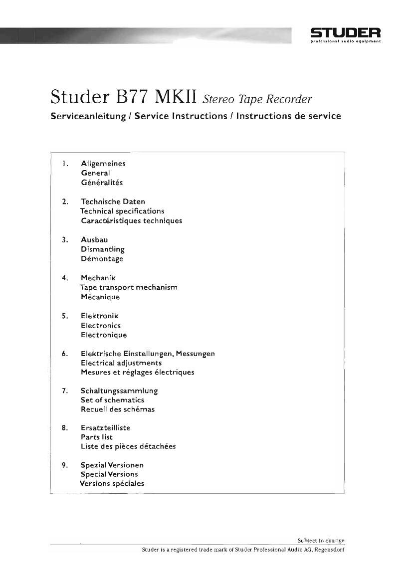 Studer B 77 MKII Service Manual
