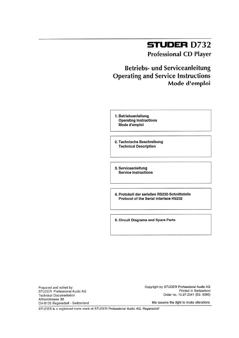 Studer D 732 Service Manual 1