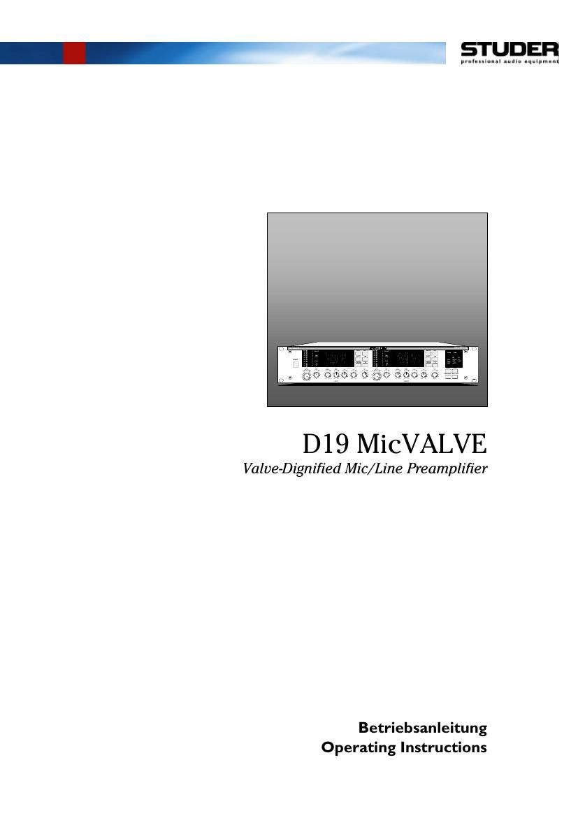 studer d 19 mic valve owners manual