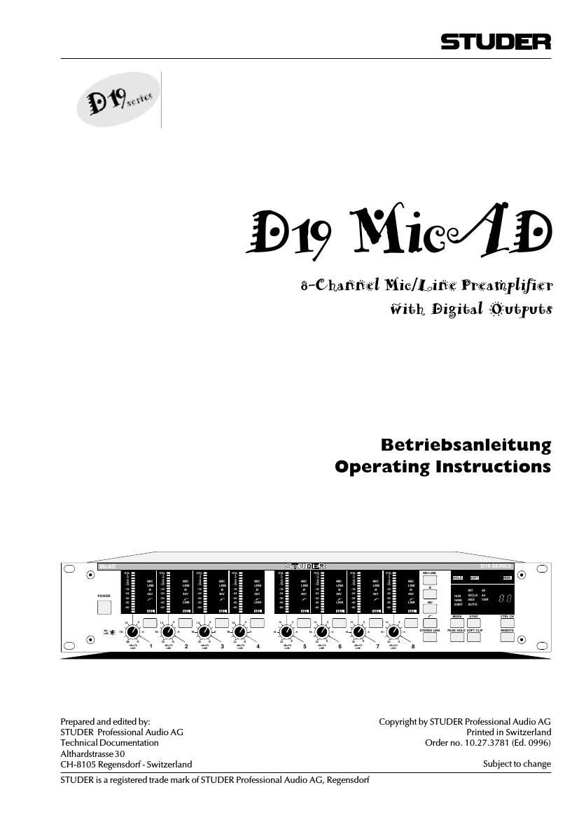 studer d 19 micad owners manual
